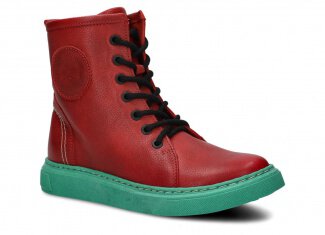 DÁMSKÉ KOTNÍKOVÉ BOTY NAGABA 617 ČERVENÁ MRAK KOŽENÉ + FLEECE - VELIKOST 37
