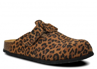 Profilované nazouváky, clogs NAGABA 018 rudá leopard kožené