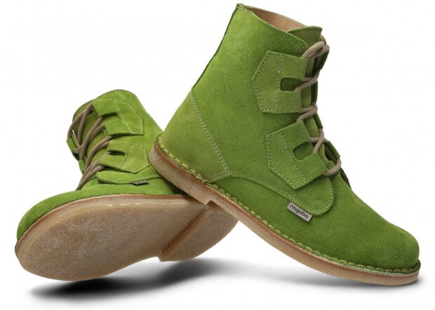 Kotníkové boty NAGABA 187 jasně zelená velur kožené
