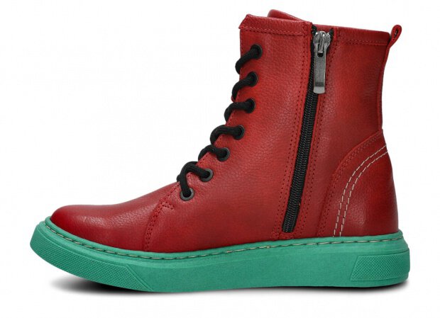 DÁMSKÉ KOTNÍKOVÉ BOTY NAGABA 617 ČERVENÁ MRAK KOŽENÉ + FLEECE - VELIKOST 37