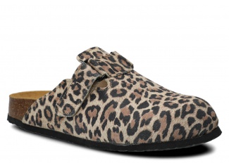 Profilované nazouváky, clogs NAGABA 018 béžová leopard kožené
